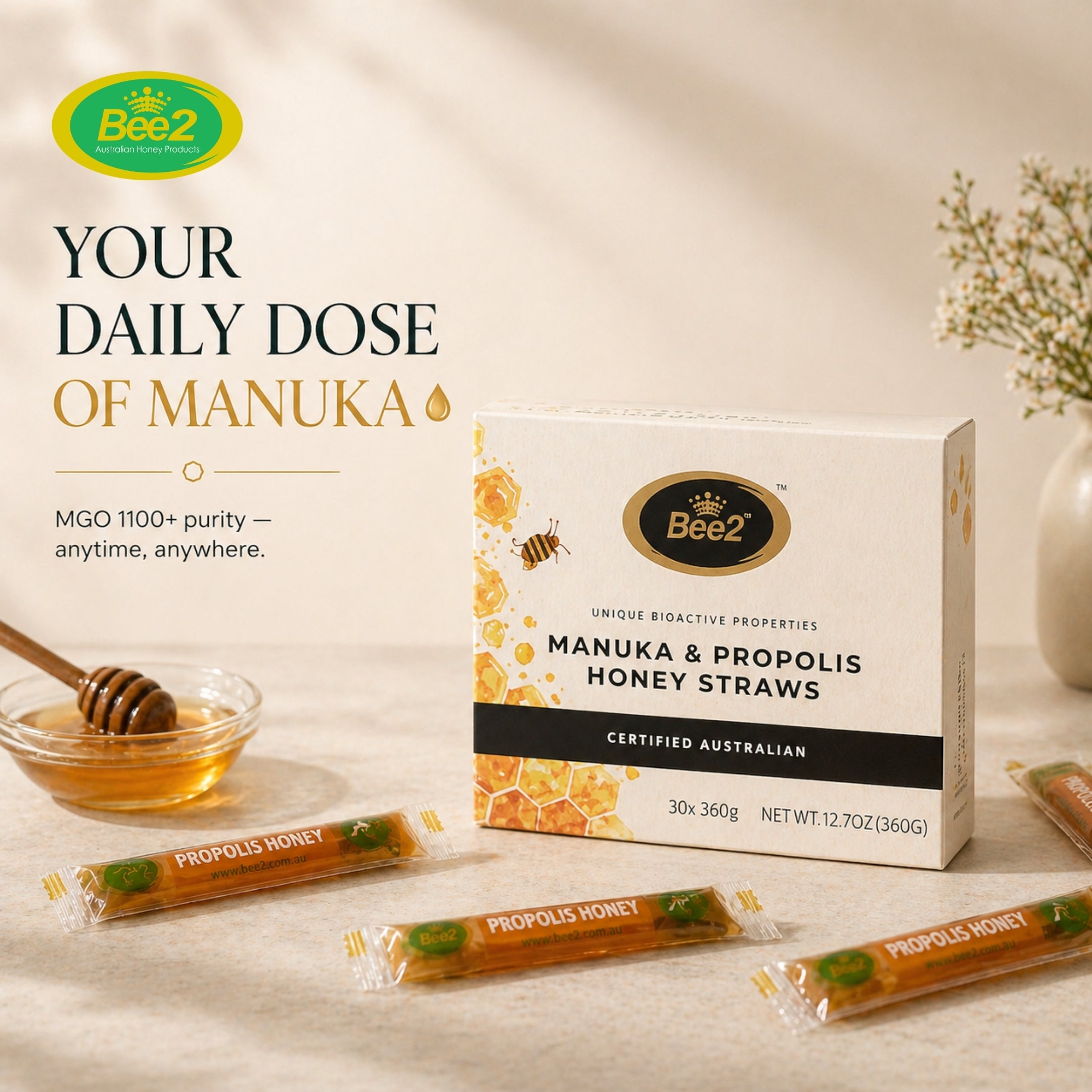 Propolis & Manuka Honey Straws (MGO300) 30 Straws