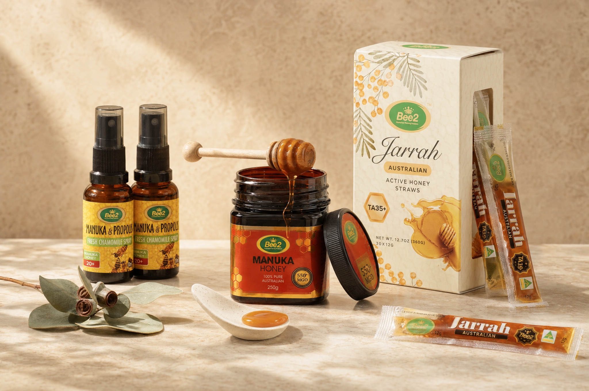 The Bee2 Starter Pack (Manuka 550 MGO + Jarrah TA 35+ + Propolis Spray)