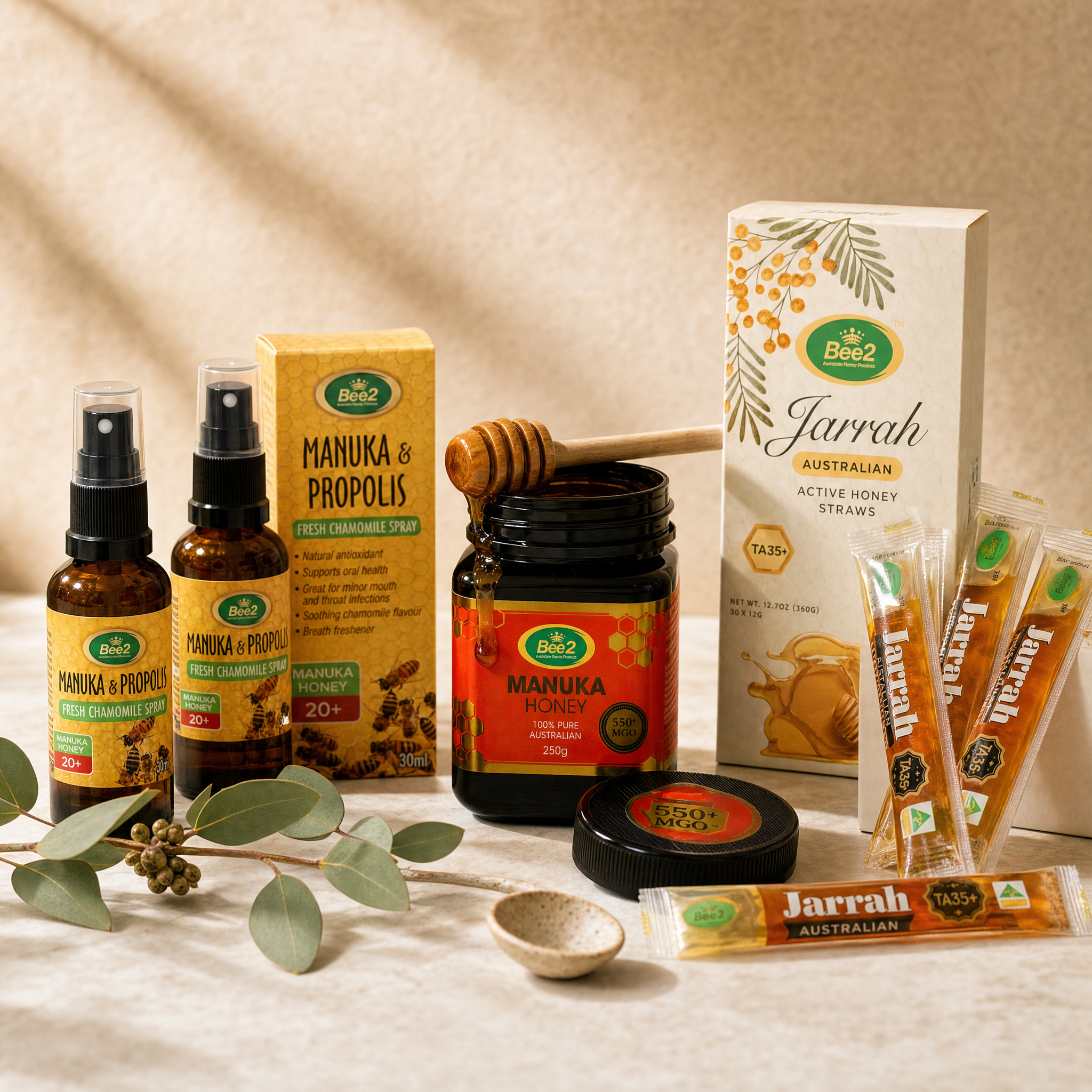 The Bee2 Starter Pack (Manuka 550 MGO + Jarrah TA 35+ + Propolis Spray)